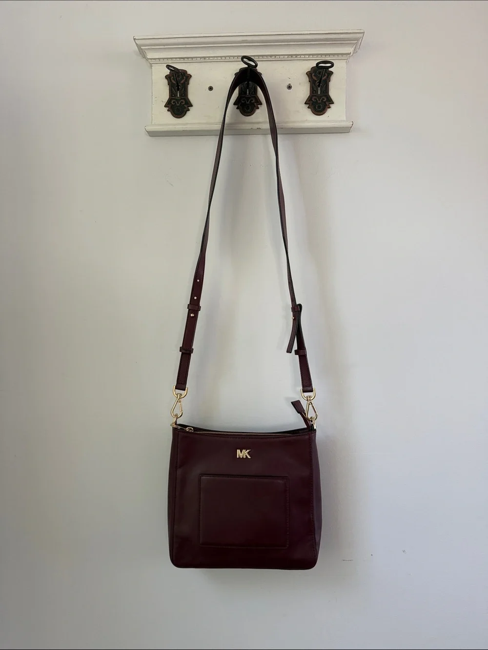 Michael Kors Wine Leather Crossbody Bag with Gold Hardware